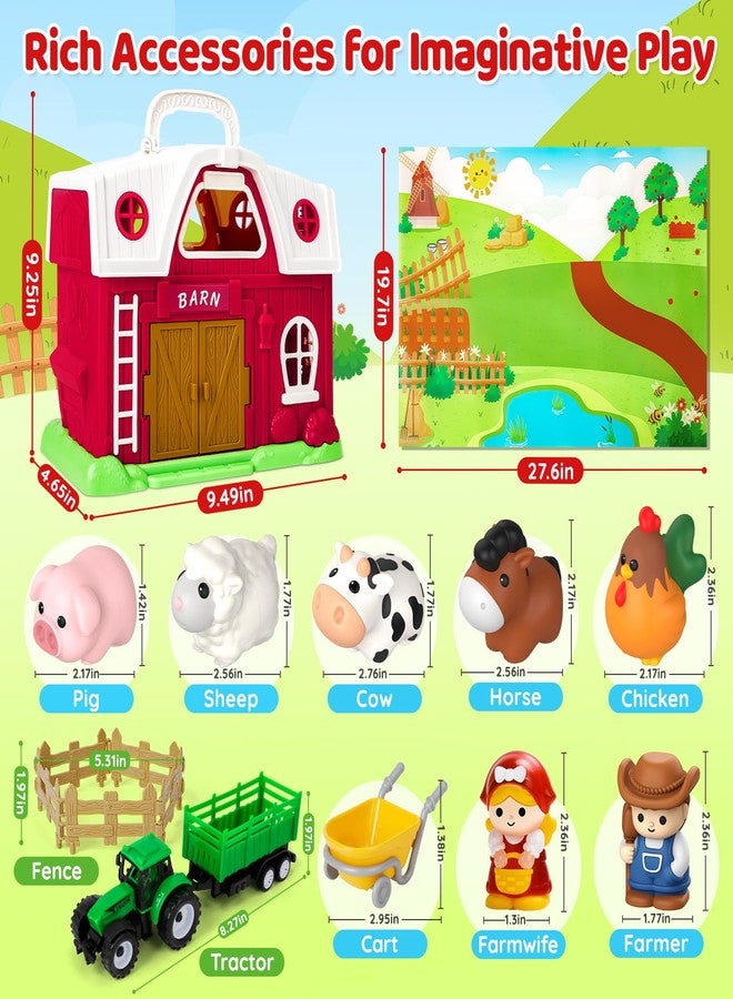 Aigybobo Farm Animal Toys for 1 2 3 Year Old Toddlers, Big Red Barn with Farm Mat & Animals & Tractor Toy for Boys Girls, Montessori Learning Interactive Barn Set for Kids 1-3, Ideal Christmas Birthday Gifts - Image 3